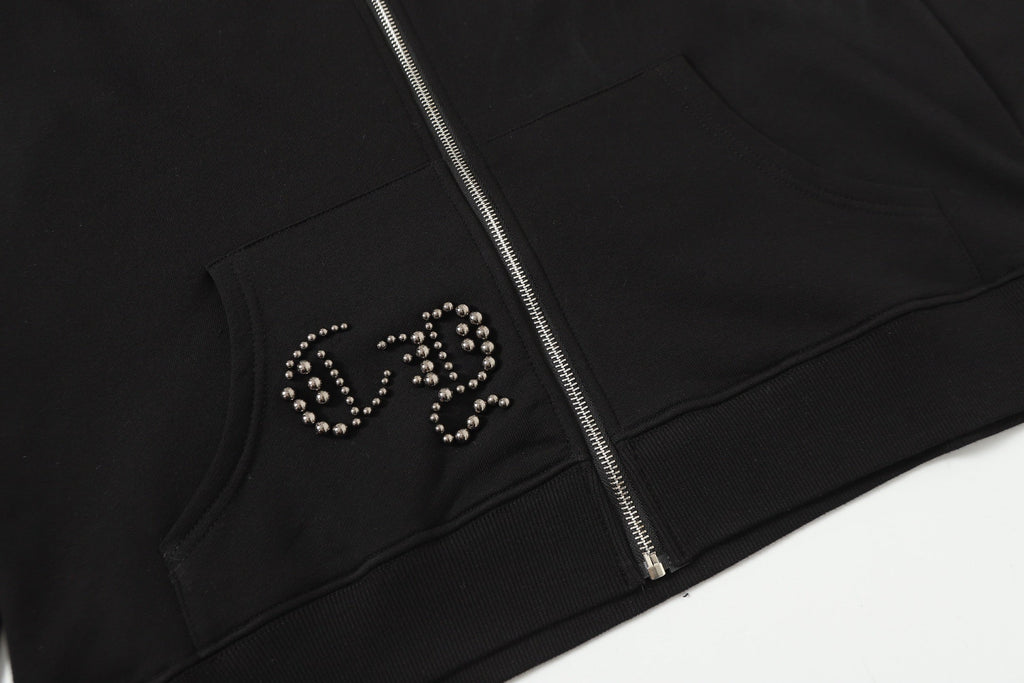 Rhinestone Cross Hoodie - Black Gothic Streetwear Sweatshirt 2633