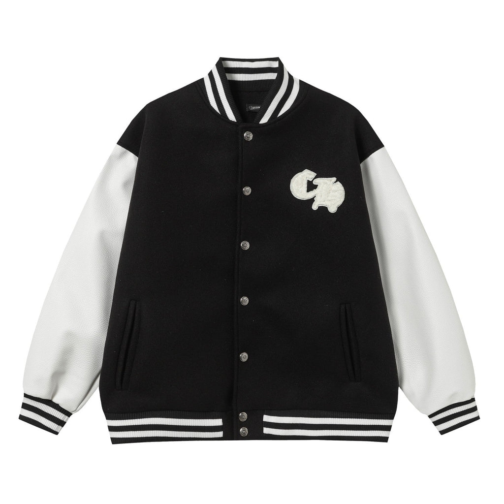 Varsity Jacket - Black White Gothic Baseball Coat 2206