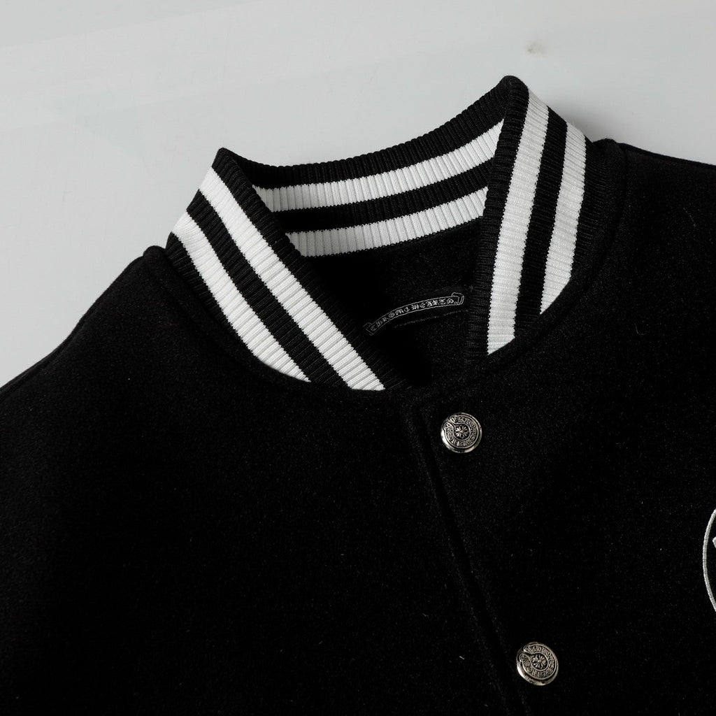 Layered Cross Varsity Jacket - Black White Street Style Outerwear 2208