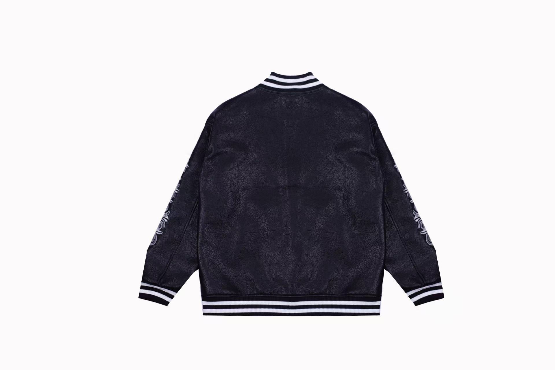 Embroidered Sleeve Varsity Jacket - Black Streetwear Coat 5577