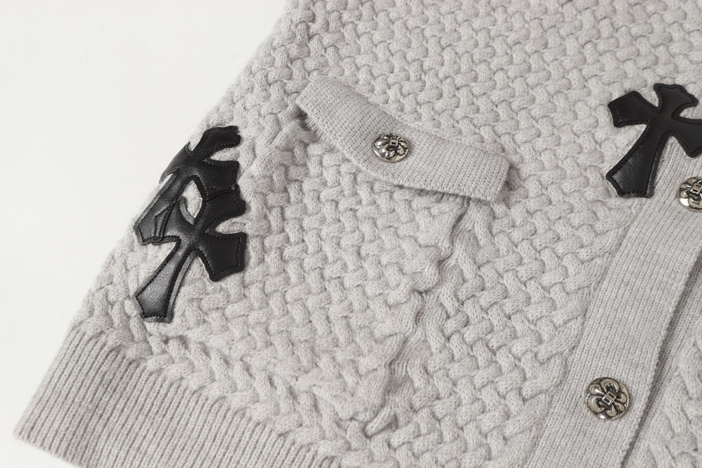 Gothic Cross Knit Cardigan - Black Grey Streetwear Jacket 904